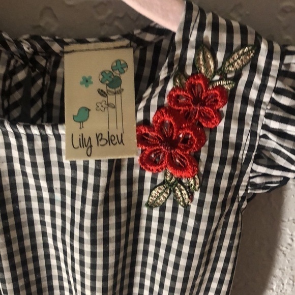 Lily Blue Sleeveless White/Black Checker and White Tulle Dress 24M - Picture 2 of 7